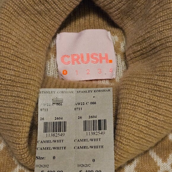 CRUSH. XL 100% Cashmere Cropped Cowl Neck Diamond Patterned Sweater NWT - Picture 3 of 7